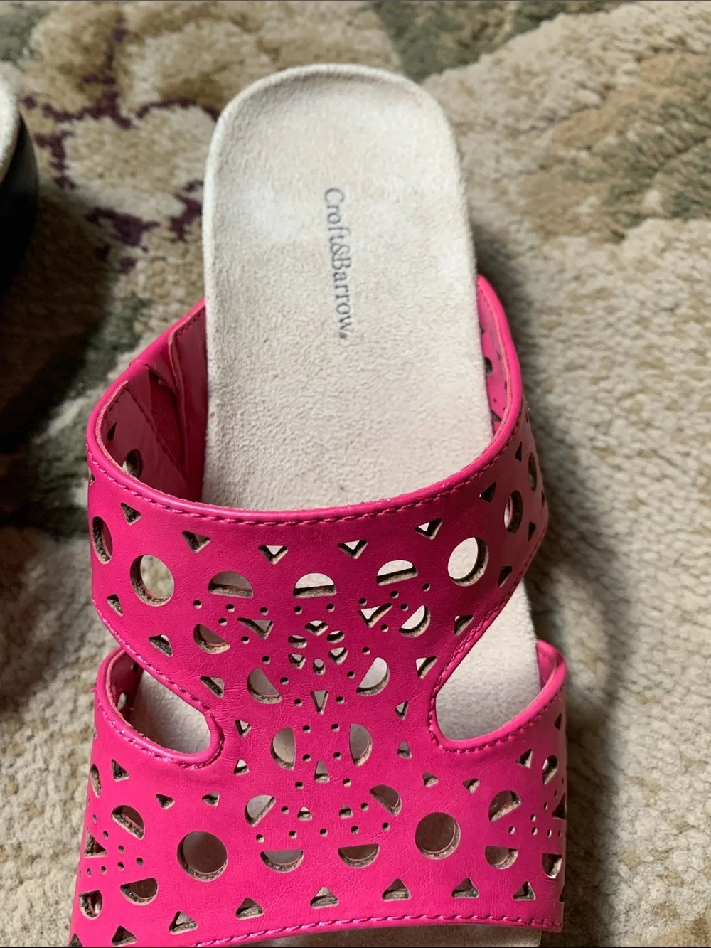 croft & barrow Pink Laser-Cut Slide Sandals